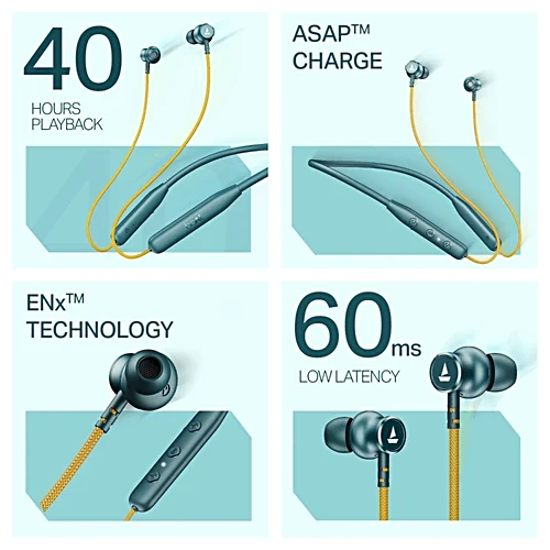 boAt Rockerz 112 Bluetooth Neckband - 40 Hrs Playback, Blue & Yellow, 1 Unit - Image 2