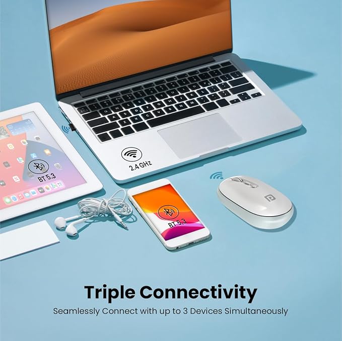 Portronics Toad II Bluetooth Mouse, with Bluetooth 5.0 & 2.4 Ghz Dual Wireless Connectivity, Rechargeable Battery, Adjustable DPI up to 1600 Compatible with Laptop, MacBook, PC (Grey) - Image 3