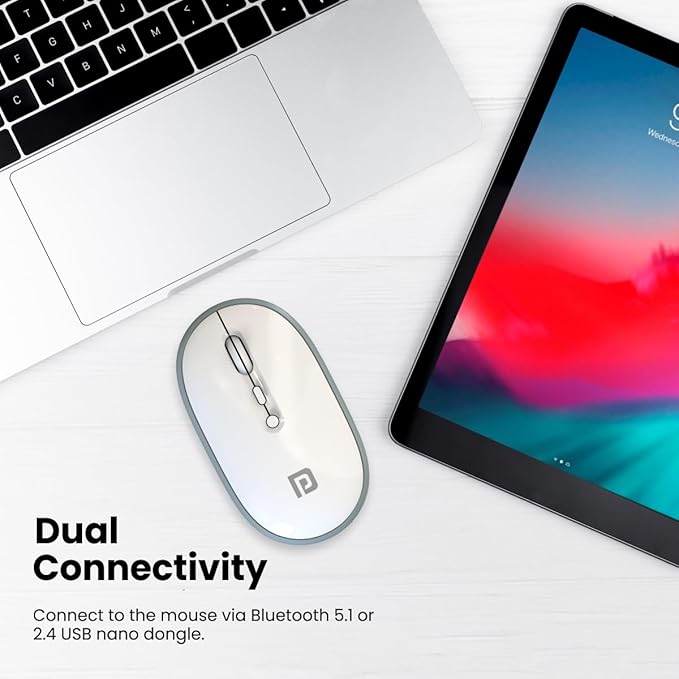 Portronics Toad II Bluetooth Mouse, with Bluetooth 5.0 & 2.4 Ghz Dual Wireless Connectivity, Rechargeable Battery, Adjustable DPI up to 1600 Compatible with Laptop, MacBook, PC (Grey) - Image 2