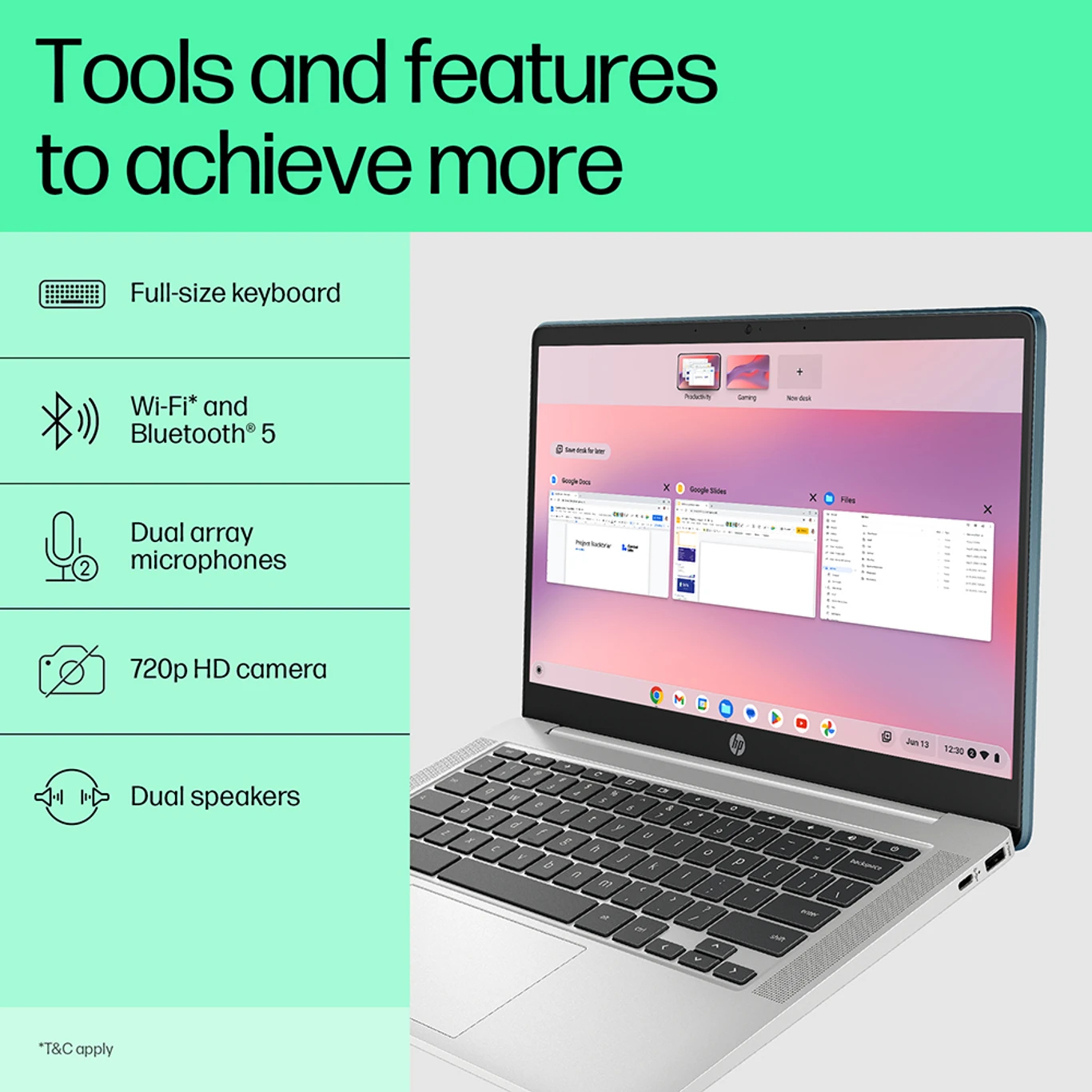 HP Chromebook Intel Celeron Dual Core N4120 - (4 GB/64 GB EMMC Storage/Chrome OS) 14a-ca0506TU Chromebook (14 Inch, Mineral Silver, 1.49 Kg) - Image 2