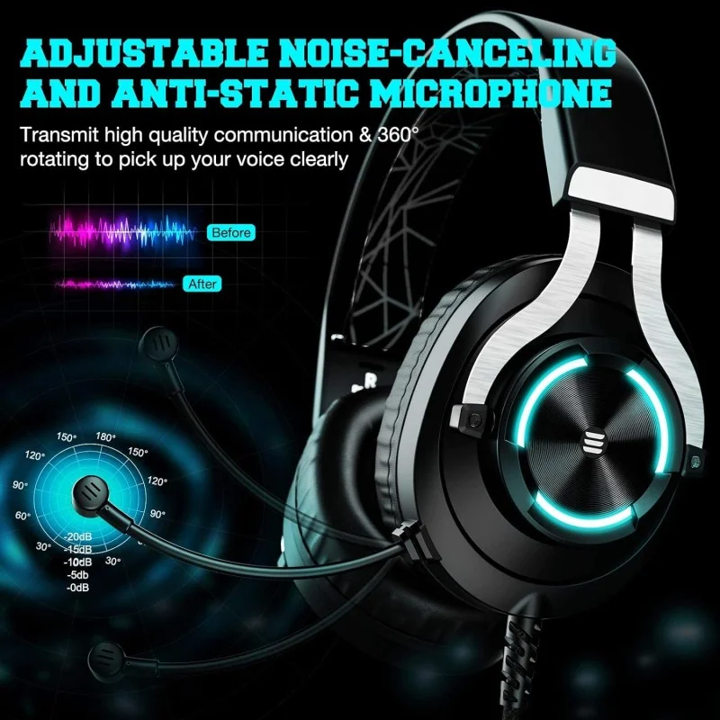 (Refurbished) Eksa E3000 Gaming Wired On Ear Headphones With Mic With Stereo, Gaming With Noise Cancelling, Led Light For Pc, Ps4, Ps5 (Black) - Image 3