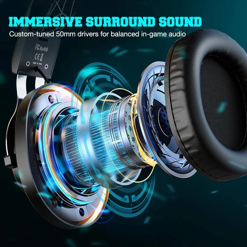 (Refurbished) Eksa E3000 Gaming Wired On Ear Headphones With Mic With Stereo, Gaming With Noise Cancelling, Led Light For Pc, Ps4, Ps5 (Black) - Image 2